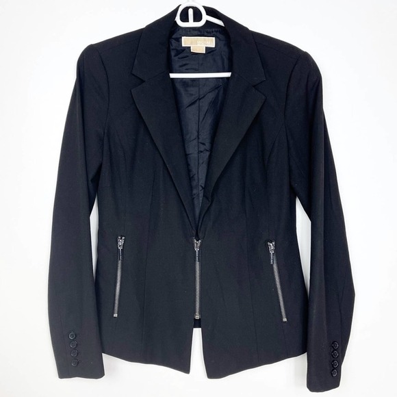 Michael Michael Kors Black Asymmetric Hem Zipper Blazer Size 6 - Picture 1 of 12